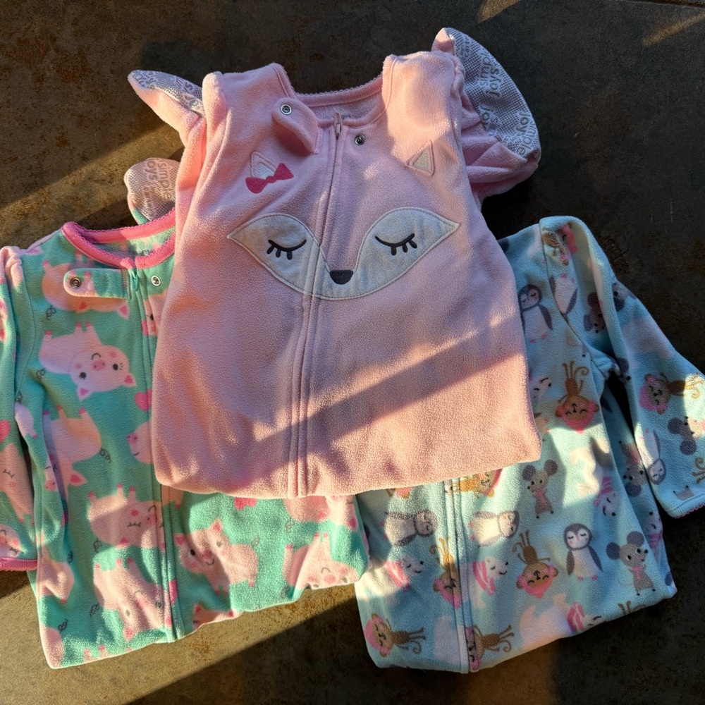 3 pairs Fleece Footie Toddler Pajamas 18M
